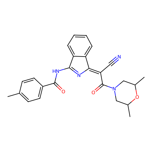 (Z)-N-(1-(1-cyano-2-(2,6-dimethylmorpholino)-2-oxoethylidene)-1H-isoindol-3-yl)-4-methylbenzamide structure