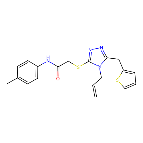 N-(4-methylphenyl)-2-{[4-(prop-2-en-1-yl)-5-(thiophen-2-ylmethyl)-4H-1,2,4-triazol-3-yl]sulfanyl}acetamide structure