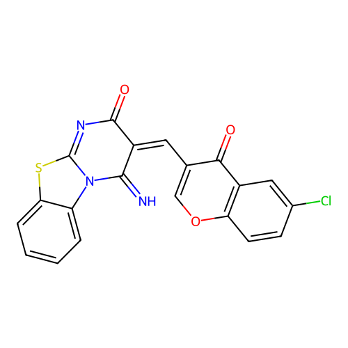 (3E)-3-[(6-chloro-4-oxo-4H-chromen-3-yl)methylidene]-4-imino-3,4-dihydro-2H-pyrimido[2,1-b][1,3]benzothiazol-2-one structure