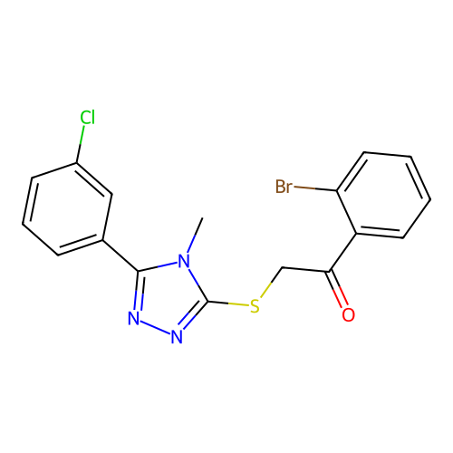 1-(2-bromophenyl)-2-[[5-(3-chlorophenyl)-4-methyl-1,2,4-triazol-3-yl]sulfanyl]ethanone structure