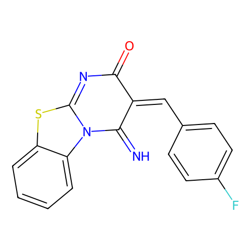 (3E)-3-[(4-fluorophenyl)methylidene]-4-iminopyrimido[2,1-b][1,3]benzothiazol-2-one structure