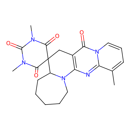 1',3',13-trimethyl-1,2,3,4,5,5a-hexahydro-1'H-spiro[pyrido[1'',2'':1',2']pyrimido[5',4':5,6]pyrido[1,2-a]azepine-6,5'-pyrimidine]-2',4',6',8(3'H,7H)-tetraone structure