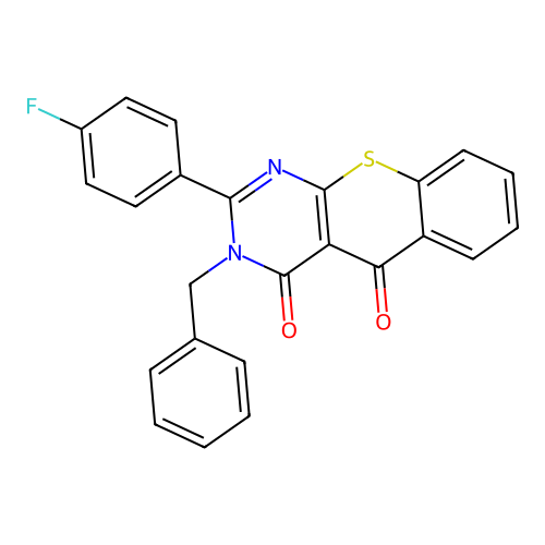3-benzyl-2-(4-fluorophenyl)-4H-thiochromeno[2,3-d]pyrimidine-4,5(3H)-dione structure