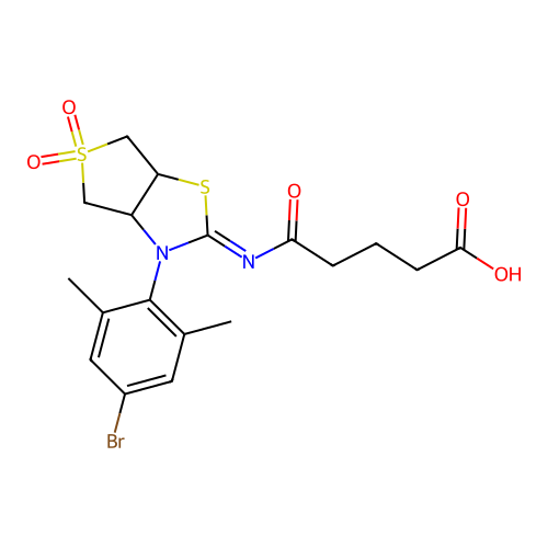 5-{[(2Z)-3-(4-bromo-2,6-dimethylphenyl)-5,5-dioxidotetrahydrothieno[3,4-d][1,3]thiazol-2(3H)-ylidene]amino}-5-oxopentanoic acid structure