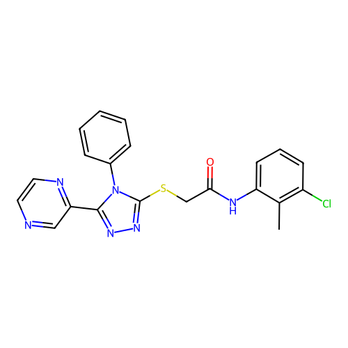 N-(3-chloro-2-methylphenyl)-2-{[4-phenyl-5-(pyrazin-2-yl)-4H-1,2,4-triazol-3-yl]sulfanyl}acetamide structure