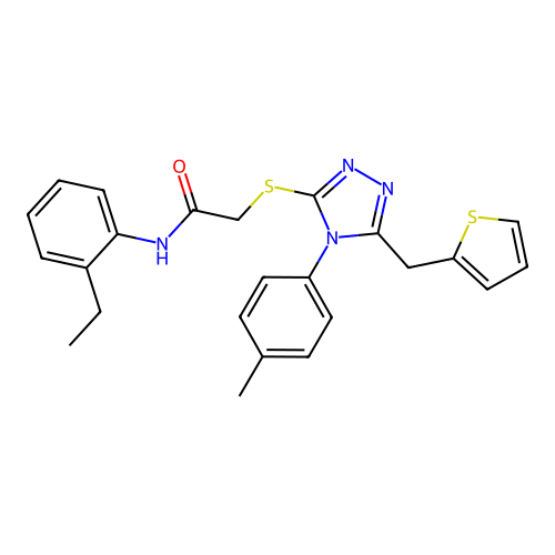 N-(2-ethylphenyl)-2-{[4-(4-methylphenyl)-5-(thiophen-2-ylmethyl)-4H-1,2,4-triazol-3-yl]sulfanyl}acetamide structure
