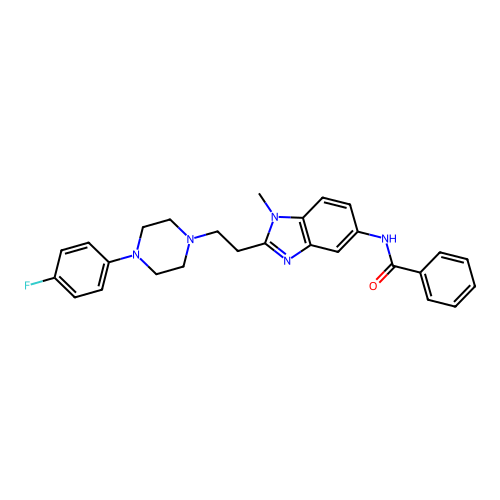 N-(2-{2-[4-(4-fluorophenyl)piperazin-1-yl]ethyl}-1-methyl-1H-benzimidazol-5-yl)benzamide structure