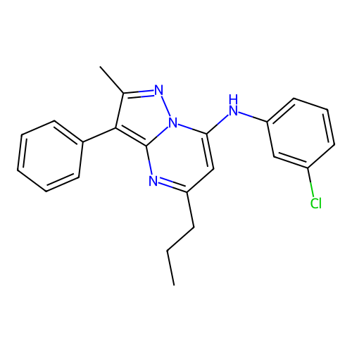 N-(3-chlorophenyl)-2-methyl-3-phenyl-5-propylpyrazolo[1,5-a]pyrimidin-7-amine structure