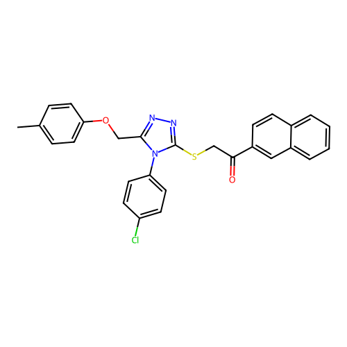 2-((4-(4-chlorophenyl)-5-((p-tolyloxy)methyl)-4H-1,2,4-triazol-3-yl)thio)-1-(naphthalen-2-yl)ethanone structure