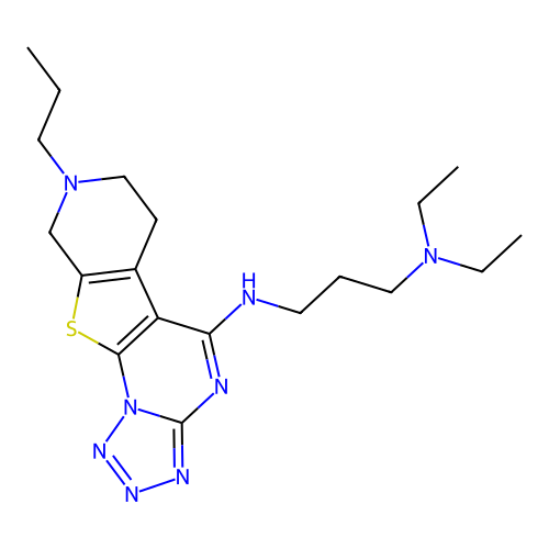 N,N-diethyl-N'-(8-propyl-6,7,8,9-tetrahydropyrido[4',3':4,5]thieno[3,2-e]tetrazolo[1,5-a]pyrimidin-5-yl)propane-1,3-diamine structure
