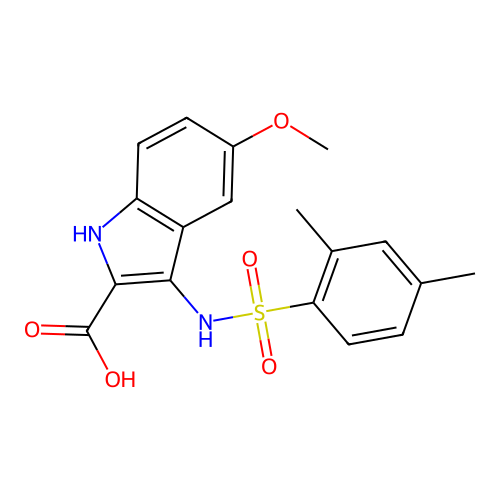 3-{[(2,4-dimethylphenyl)sulfonyl]amino}-5-methoxy-1H-indole-2-carboxylic acid structure