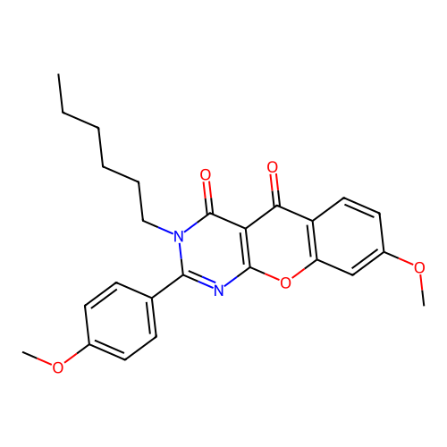 3-hexyl-8-methoxy-2-(4-methoxyphenyl)-4H-chromeno[2,3-d]pyrimidine-4,5(3H)-dione structure