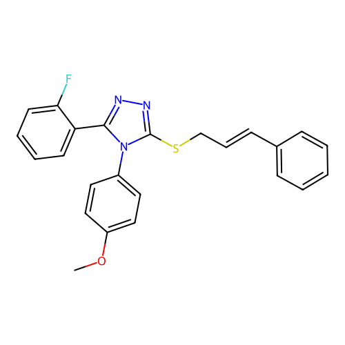 3-(2-fluorophenyl)-4-(4-methoxyphenyl)-5-{[(2E)-3-phenylprop-2-en-1-yl]sulfanyl}-4H-1,2,4-triazole structure