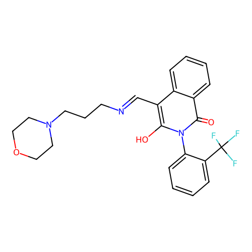 4-[(3-morpholin-4-ylpropylamino)methylidene]-2-[2-(trifluoromethyl)phenyl]isoquinoline-1,3-dione structure