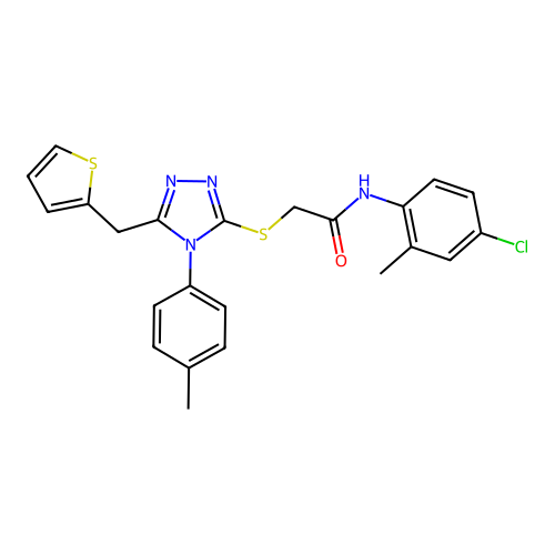 N-(4-chloro-2-methylphenyl)-2-{[4-(4-methylphenyl)-5-(thiophen-2-ylmethyl)-4H-1,2,4-triazol-3-yl]sulfanyl}acetamide structure