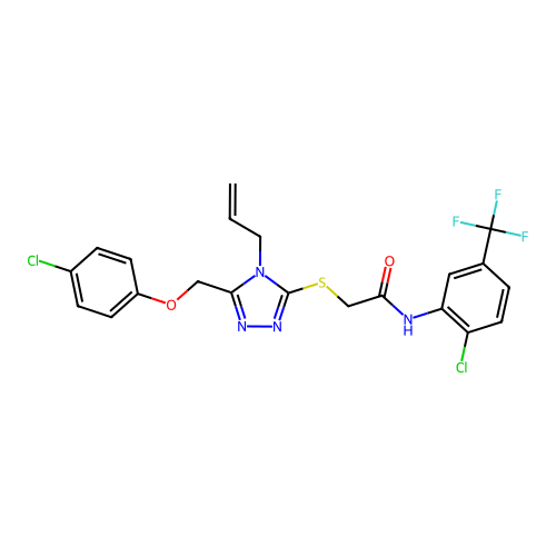 2-((4-allyl-5-((4-chlorophenoxy)methyl)-4H-1,2,4-triazol-3-yl)thio)-N-(2-chloro-5-(trifluoromethyl)phenyl)acetamide structure