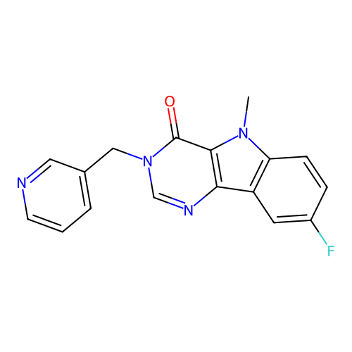 8-fluoro-5-methyl-3-(pyridin-3-ylmethyl)pyrimido[5,4-b]indol-4-one structure