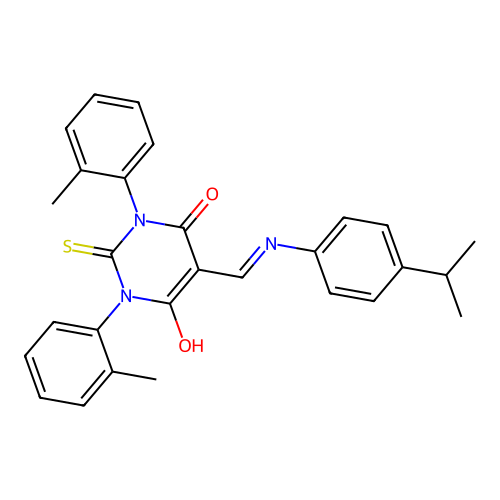 1,3-bis(2-methylphenyl)-5-({[4-(propan-2-yl)phenyl]amino}methylidene)-2-thioxodihydropyrimidine-4,6(1H,5H)-dione structure