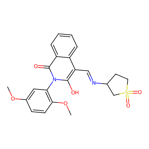 2-(2,5-dimethoxyphenyl)-4-[[(1,1-dioxothiolan-3-yl)amino]methylidene]isoquinoline-1,3-dione structure
