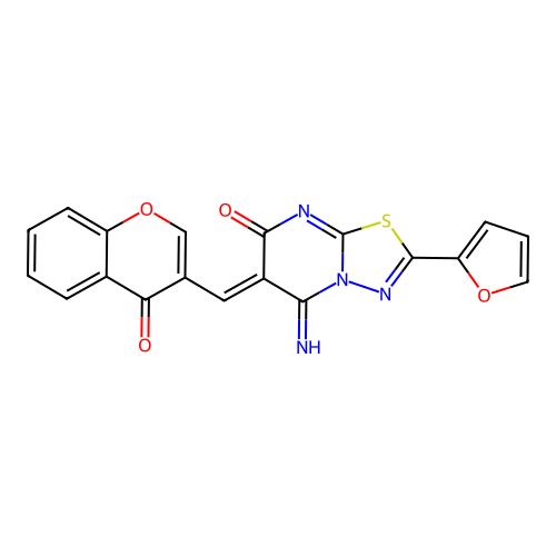 (6Z)-2-(furan-2-yl)-5-imino-6-[(4-oxochromen-3-yl)methylidene]-[1,3,4]thiadiazolo[3,2-a]pyrimidin-7-one structure