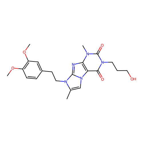 8-(3,4-dimethoxyphenethyl)-3-(3-hydroxypropyl)-1,7-dimethyl-1H-imidazo[2,1-f]purine-2,4(3H,8H)-dione structure