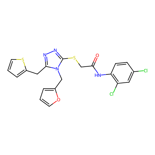 N-(2,4-dichlorophenyl)-2-((4-(furan-2-ylmethyl)-5-(thiophen-2-ylmethyl)-4H-1,2,4-triazol-3-yl)thio)acetamide structure