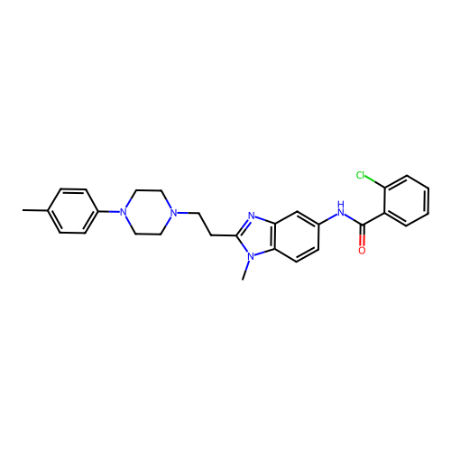 2-chloro-N-(1-methyl-2-(2-(4-(p-tolyl)piperazin-1-yl)ethyl)-1H-benzo[d]imidazol-5-yl)benzamide structure