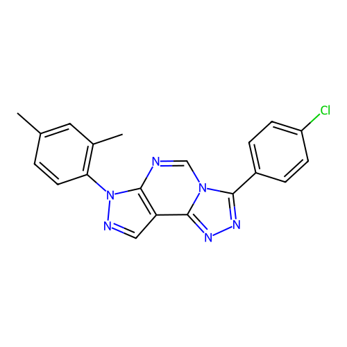 3-(4-chlorophenyl)-7-(2,4-dimethylphenyl)-7H-pyrazolo[4,3-e][1,2,4]triazolo[4,3-c]pyrimidine structure