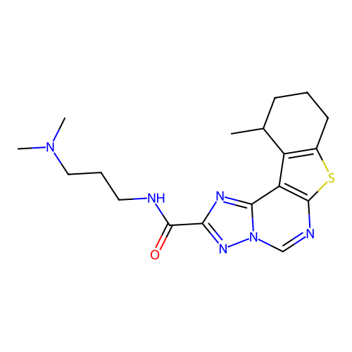 N-(3-(dimethylamino)propyl)-11-methyl-8,9,10,11-tetrahydrobenzo[4,5]thieno[3,2-e][1,2,4]triazolo[1,5-c]pyrimidine-2-carboxamide structure