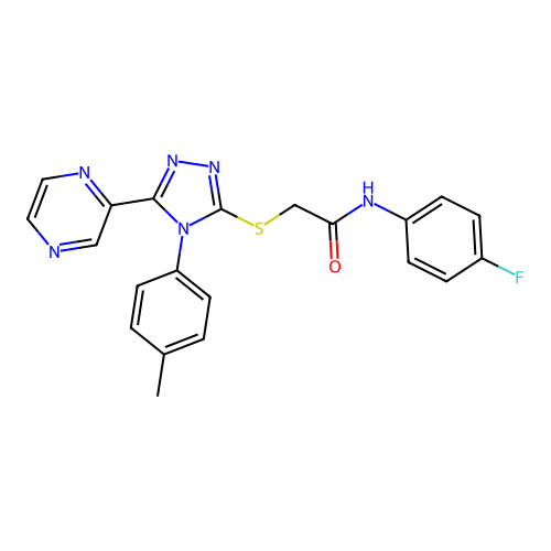 N-(4-fluorophenyl)-2-[[4-(4-methylphenyl)-5-pyrazin-2-yl-1,2,4-triazol-3-yl]sulfanyl]acetamide structure