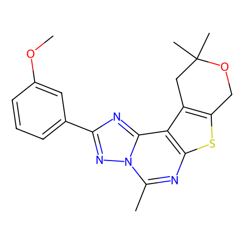 2-(3-methoxyphenyl)-5,10,10-trimethyl-10,11-dihydro-8H-pyrano[4',3':4,5]thieno[3,2-e][1,2,4]triazolo[1,5-c]pyrimidine structure