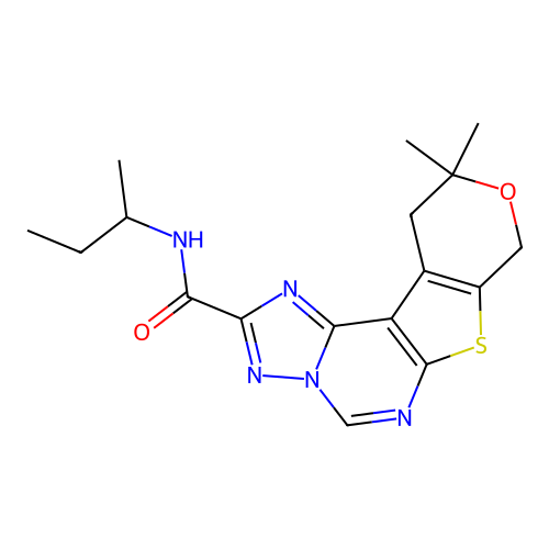 N-(butan-2-yl)-10,10-dimethyl-10,11-dihydro-8H-pyrano[4',3':4,5]thieno[3,2-e][1,2,4]triazolo[1,5-c]pyrimidine-2-carboxamide structure