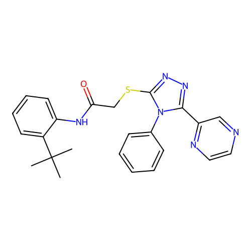 N-(2-tert-butylphenyl)-2-{[4-phenyl-5-(pyrazin-2-yl)-4H-1,2,4-triazol-3-yl]sulfanyl}acetamide structure