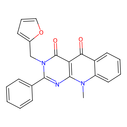 3-(furan-2-ylmethyl)-10-methyl-2-phenylpyrimido[4,5-b]quinoline-4,5(3H,10H)-dione structure
