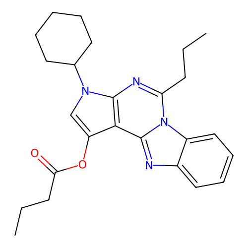 3-cyclohexyl-5-propyl-3H-benzo[4,5]imidazo[1,2-c]pyrrolo[3,2-e]pyrimidin-1-yl butyrate structure