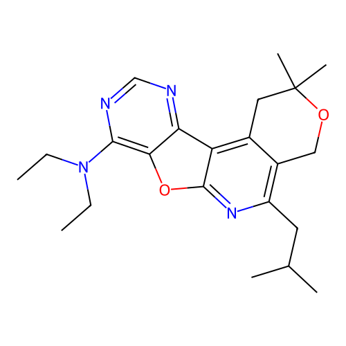 N,N-diethyl-2,2-dimethyl-5-(2-methylpropyl)-1,4-dihydro-2H-pyrano[4'',3'':4',5']pyrido[3',2':4,5]furo[3,2-d]pyrimidin-8-amine structure