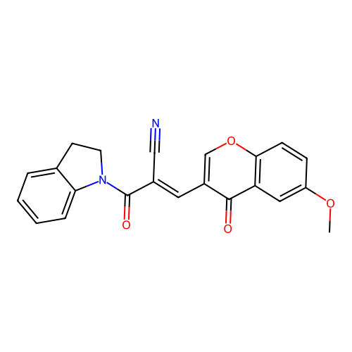 (E)-2-(2,3-dihydroindole-1-carbonyl)-3-(6-methoxy-4-oxochromen-3-yl)prop-2-enenitrile structure