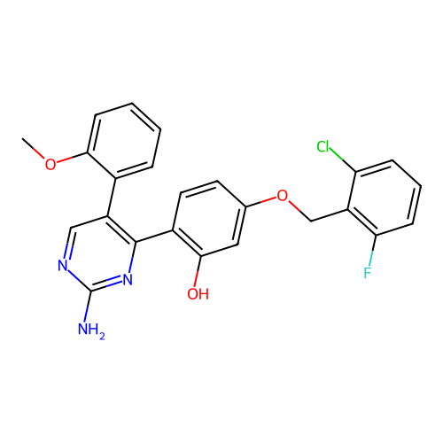 2-[2-amino-5-(2-methoxyphenyl)-4-pyrimidinyl]-5-[(2-chloro-6-fluorobenzyl)oxy]phenol structure