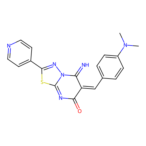 (E)-6-(4-(dimethylamino)benzylidene)-5-imino-2-(pyridin-4-yl)-5H-[1,3,4]thiadiazolo[3,2-a]pyrimidin-7(6H)-one structure
