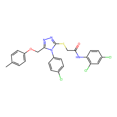 2-((4-(4-chlorophenyl)-5-((p-tolyloxy)methyl)-4H-1,2,4-triazol-3-yl)thio)-N-(2,4-dichlorophenyl)acetamide structure