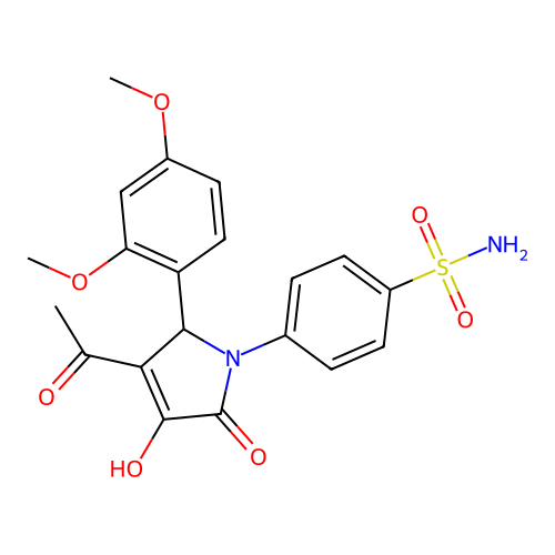 4-[3-acetyl-2-(2,4-dimethoxyphenyl)-4-hydroxy-5-oxo-2H-pyrrol-1-yl]benzenesulfonamide structure