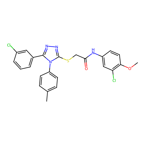 N-(3-chloro-4-methoxyphenyl)-2-{[5-(3-chlorophenyl)-4-(4-methylphenyl)-4H-1,2,4-triazol-3-yl]sulfanyl}acetamide structure