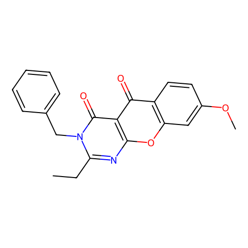 3-benzyl-2-ethyl-8-methoxy-3H-chromeno[2,3-d]pyrimidine-4,5-dione structure
