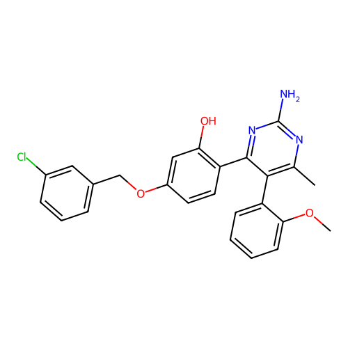 2-[2-amino-5-(2-methoxyphenyl)-6-methyl-4-pyrimidinyl]-5-[(3-chlorobenzyl)oxy]phenol structure