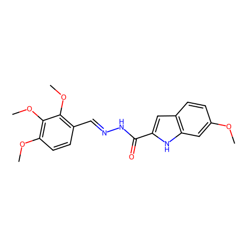 (E)-6-methoxy-N'-(2,3,4-trimethoxybenzylidene)-1H-indole-2-carbohydrazide structure