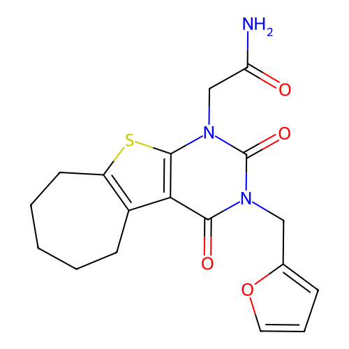 2-[3-(2-furanylmethyl)-2,4-dioxo-6,7,8,9-tetrahydro-5H-cyclohepta[2,3]thieno[2,4-b]pyrimidin-1-yl]acetamide structure