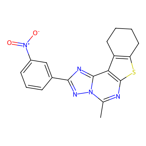 5-methyl-2-(3-nitrophenyl)-8,9,10,11-tetrahydro[1]benzothieno[3,2-e][1,2,4]triazolo[1,5-c]pyrimidine structure