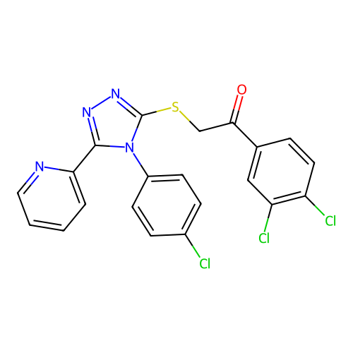 2-[[4-(4-chlorophenyl)-5-pyridin-2-yl-1,2,4-triazol-3-yl]sulfanyl]-1-(3,4-dichlorophenyl)ethanone structure