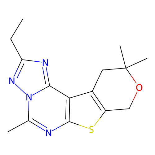 2-ethyl-5,10,10-trimethyl-10,11-dihydro-8H-pyrano[4',3':4,5]thieno[3,2-e][1,2,4]triazolo[1,5-c]pyrimidine structure