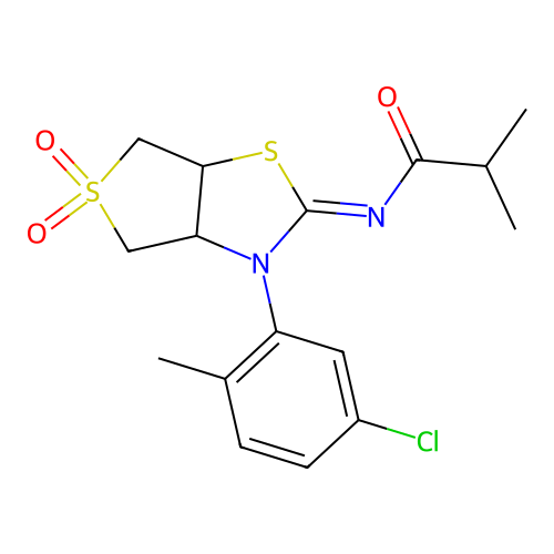 N-[(2Z)-3-(5-chloro-2-methylphenyl)-5,5-dioxidotetrahydrothieno[3,4-d][1,3]thiazol-2(3H)-ylidene]-2-methylpropanamide structure